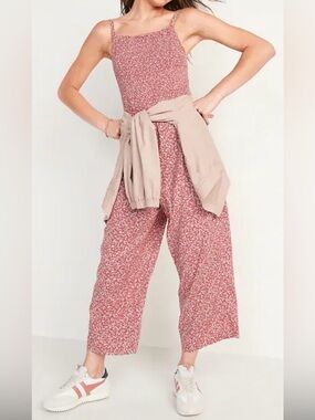 Old Navy Pink Ditzy Floral Wide-Leg Jumpsuit Size L